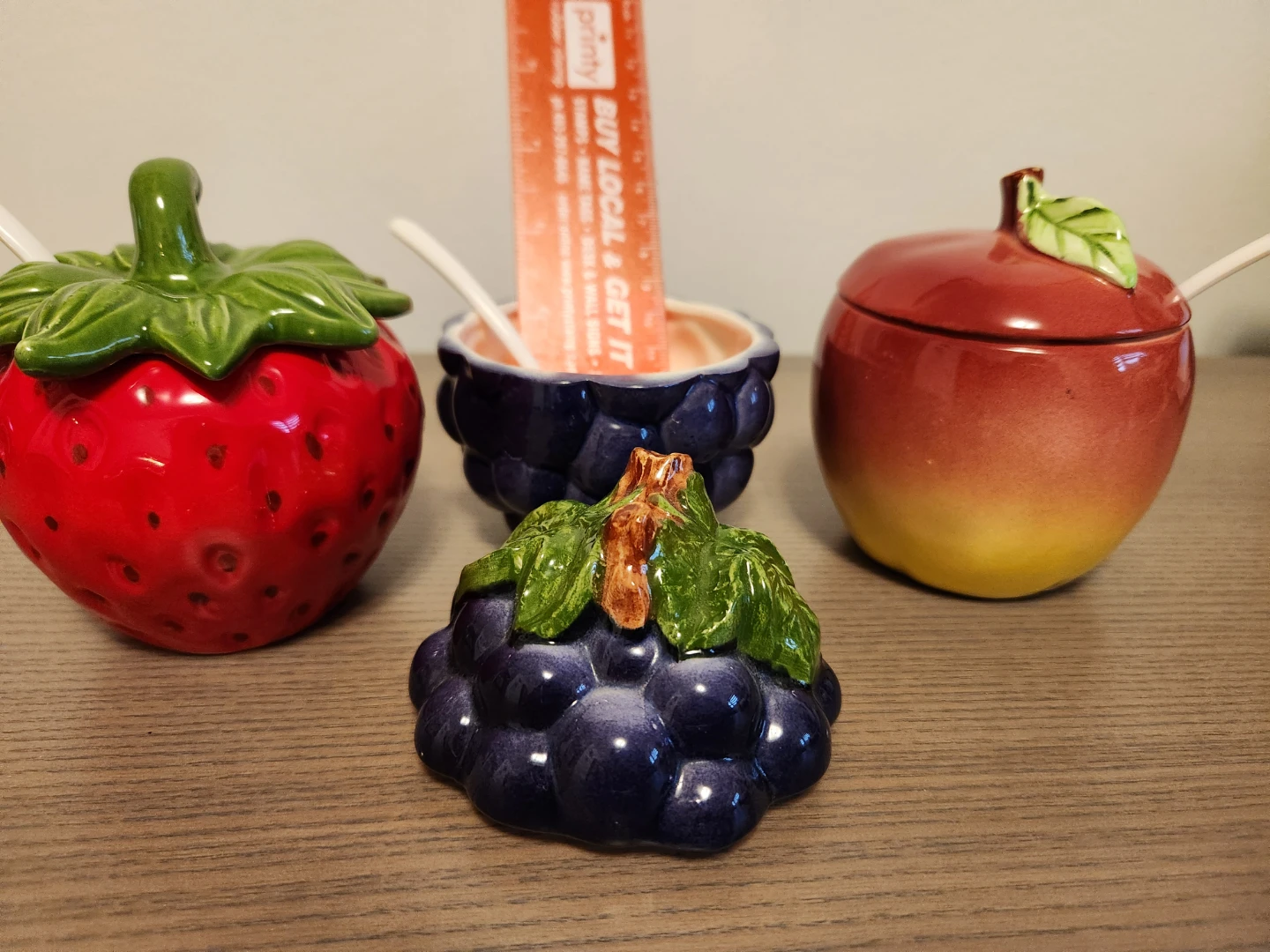 Ceramic Fruit Jam Jars with Spoons - photo 3
