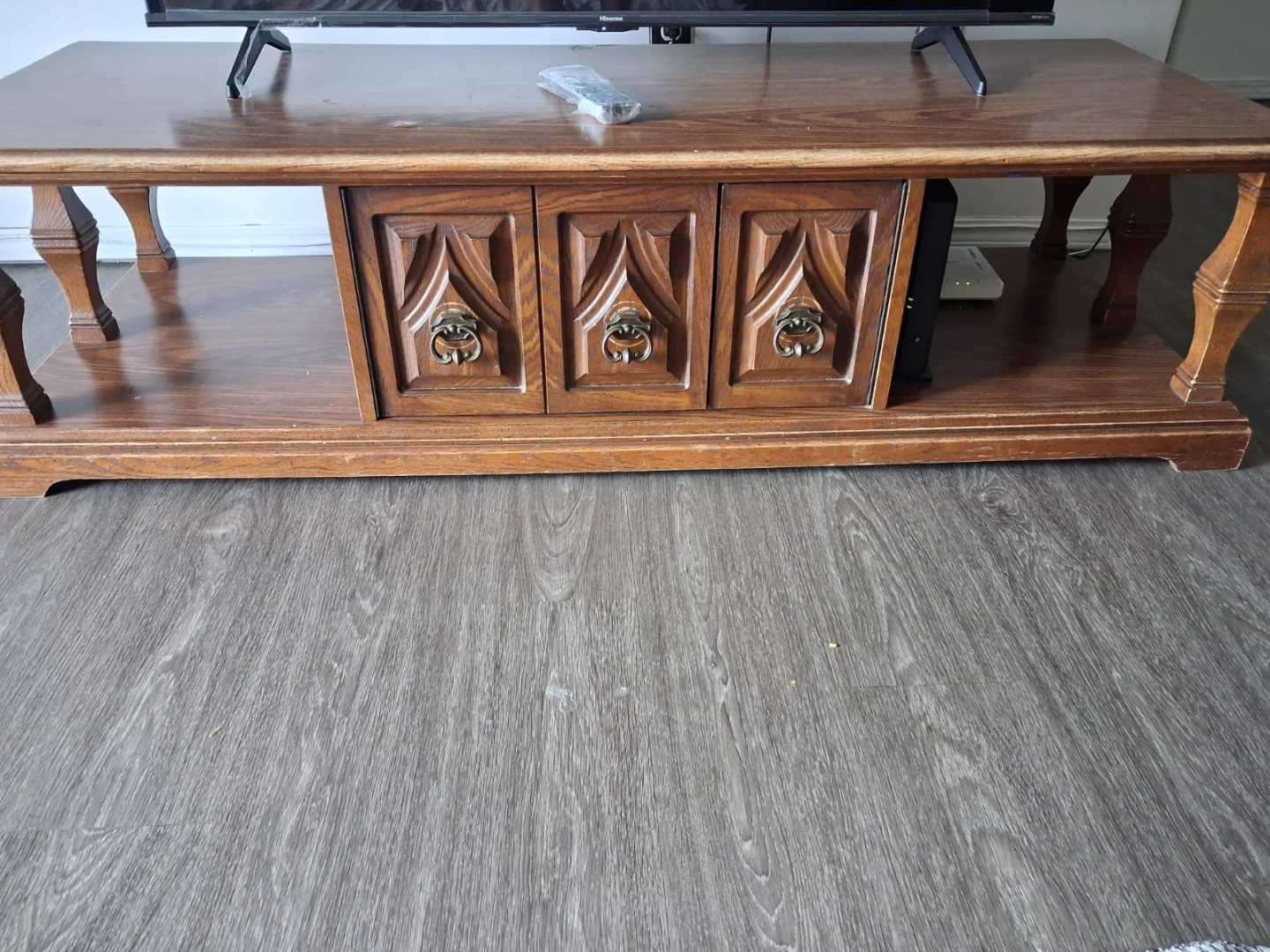 Vintage Wood TV Table with Storage