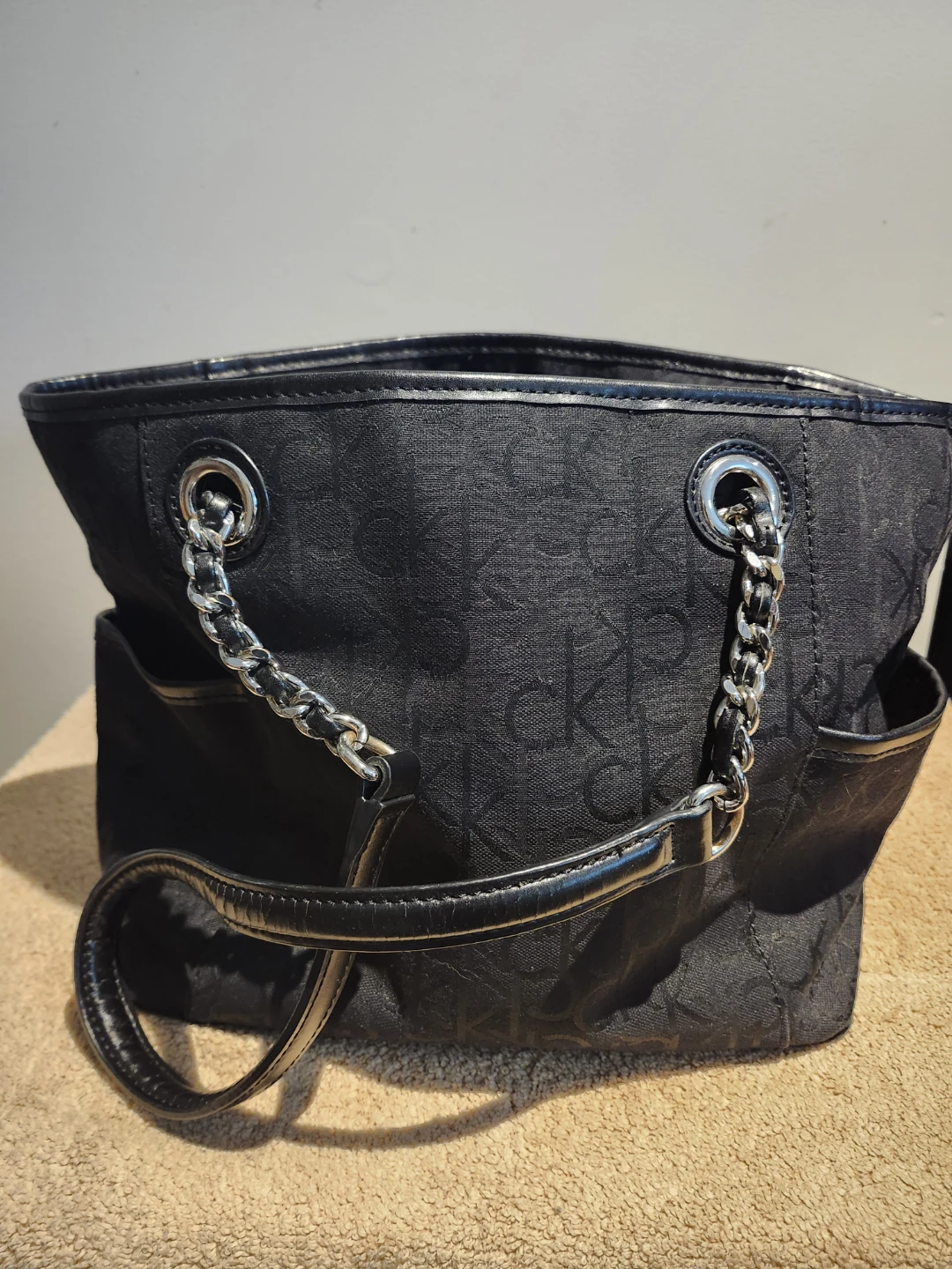 Calvin Klein Black Tote Bag with Chain Detail