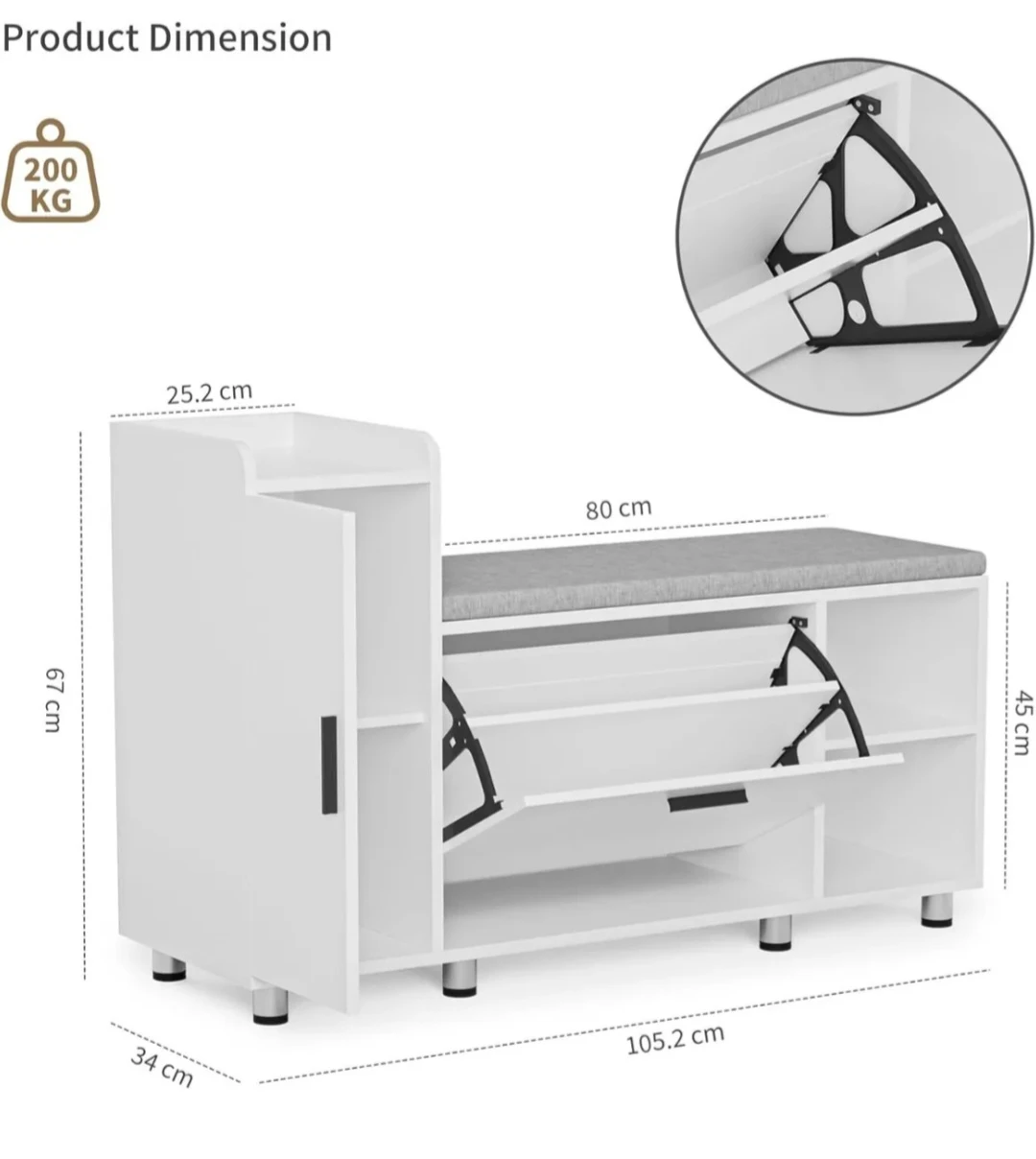White Shoe Cabinet with Bench and Storage - photo 2