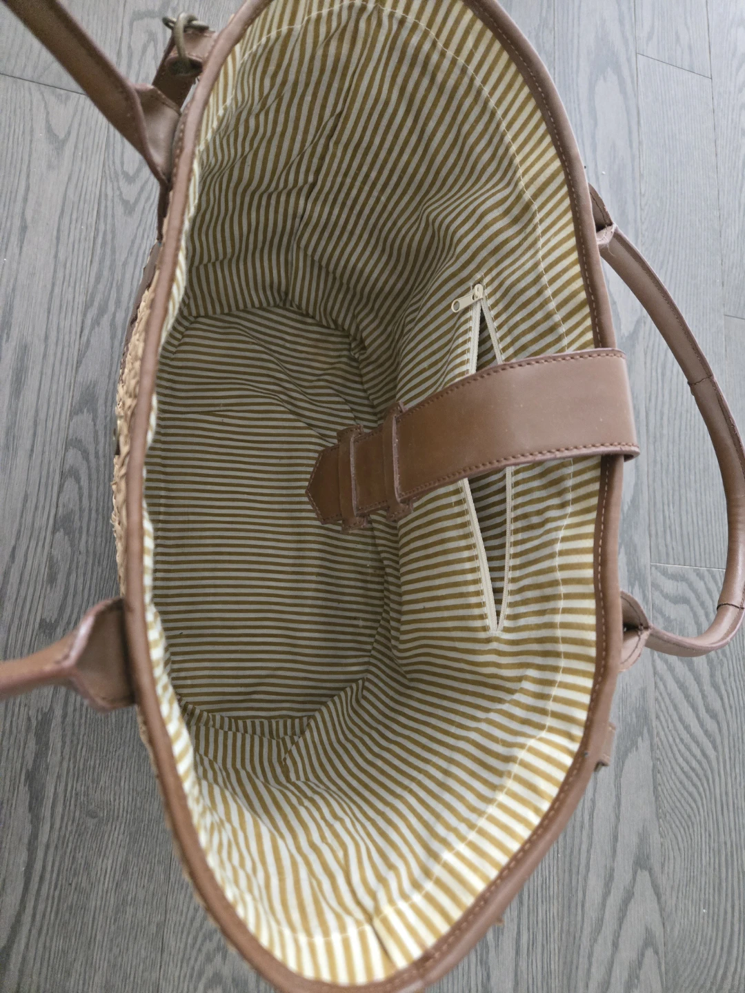 Straw Tote Bag with Leather Trim - photo 2
