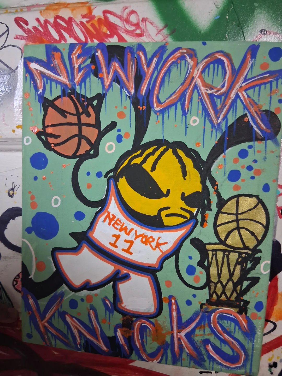 Unique Guitar Shaped Art Piece with New York Knicks Theme - photo 2