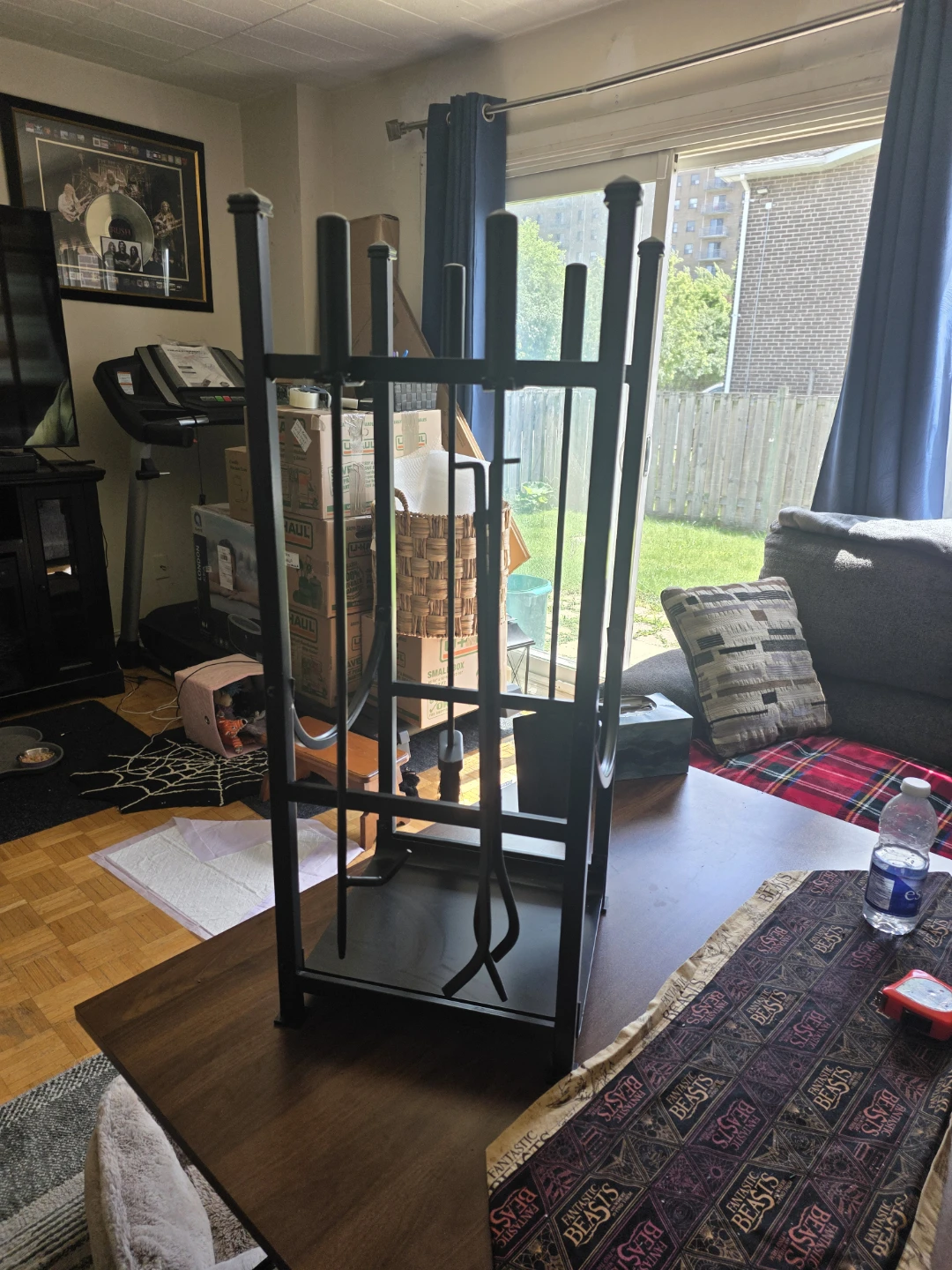 Black Metal Fireplace Tool Set with Stand