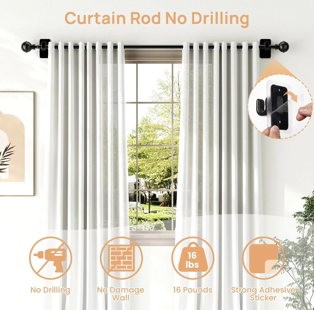 Adjustable Curtain Rods No Drill 27"-90" - photo 2