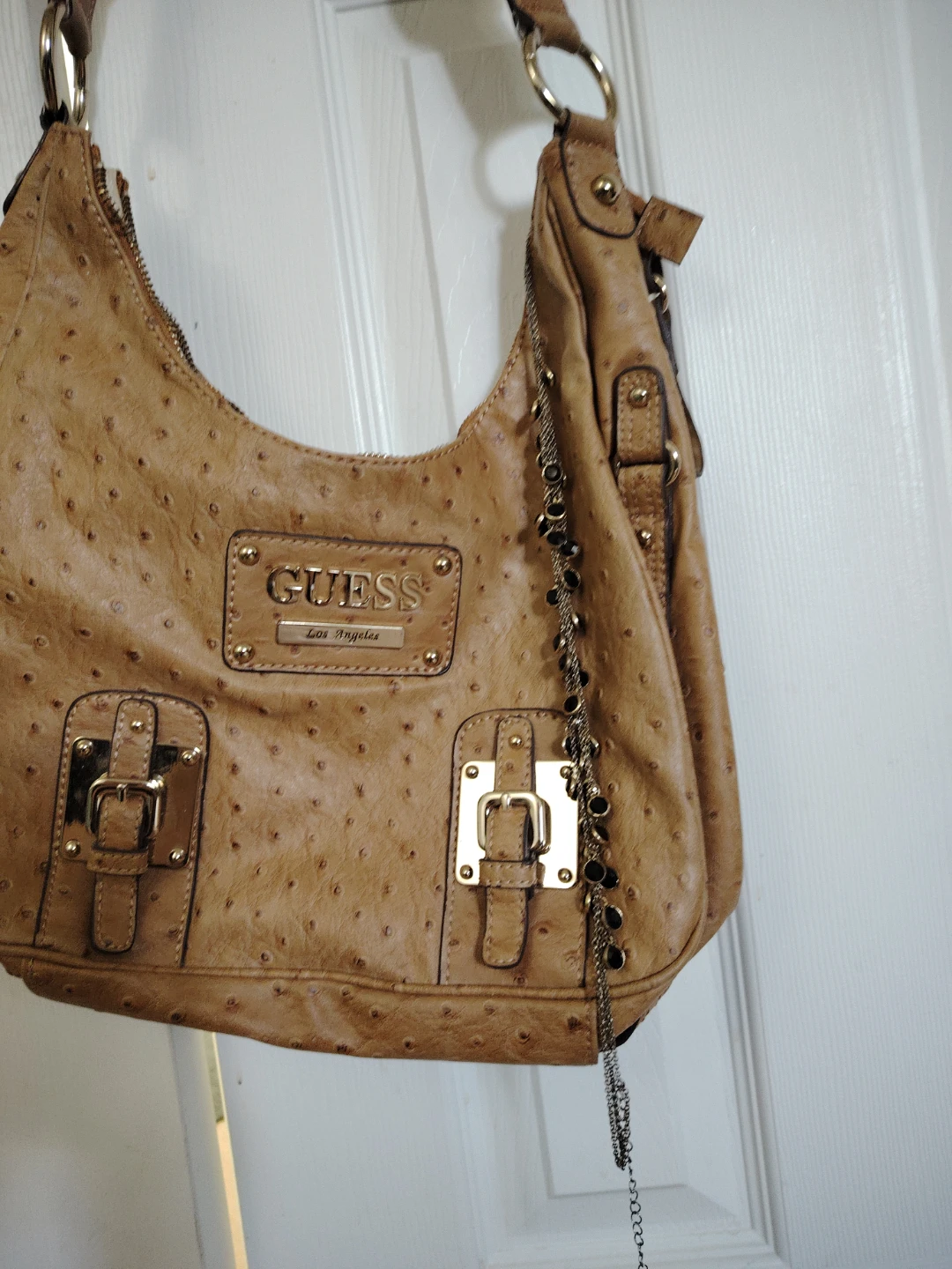 GUESS Brown Ostrich Embossed Hobo Bag - photo 2