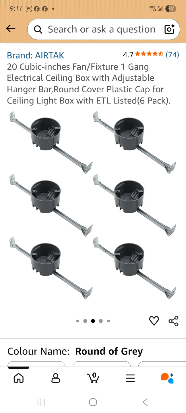 20 Cubic-inch 1 Gang Electrical Ceiling Box (6 Pack)
