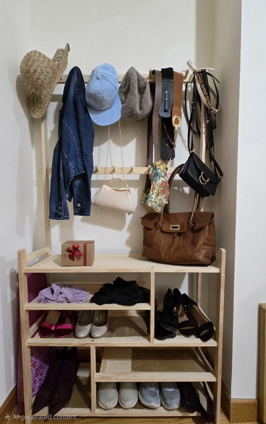 Wooden Garment Rack with Shelves - photo 2