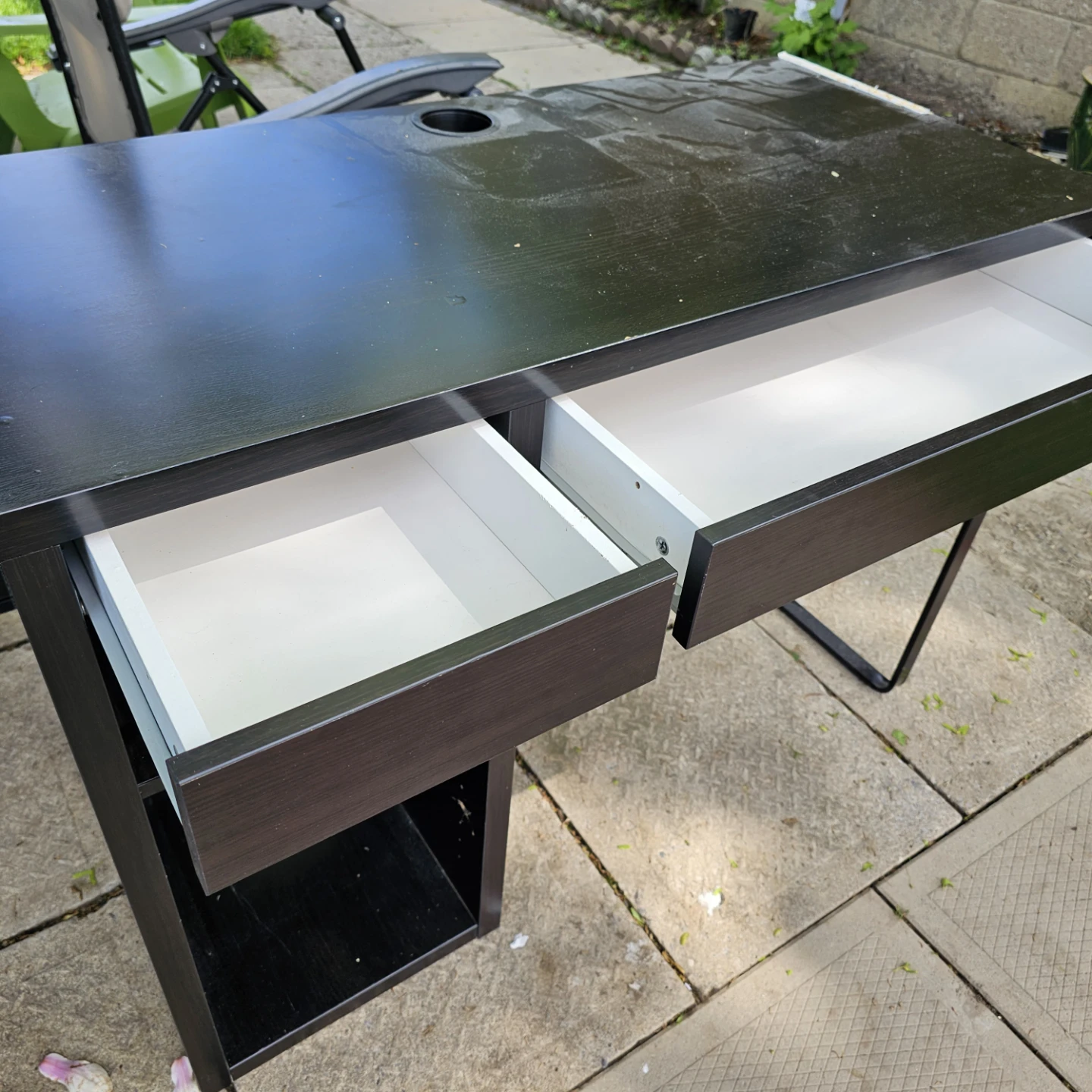 Dark Brown Work Desk with Drawer and Shelving - photo 3