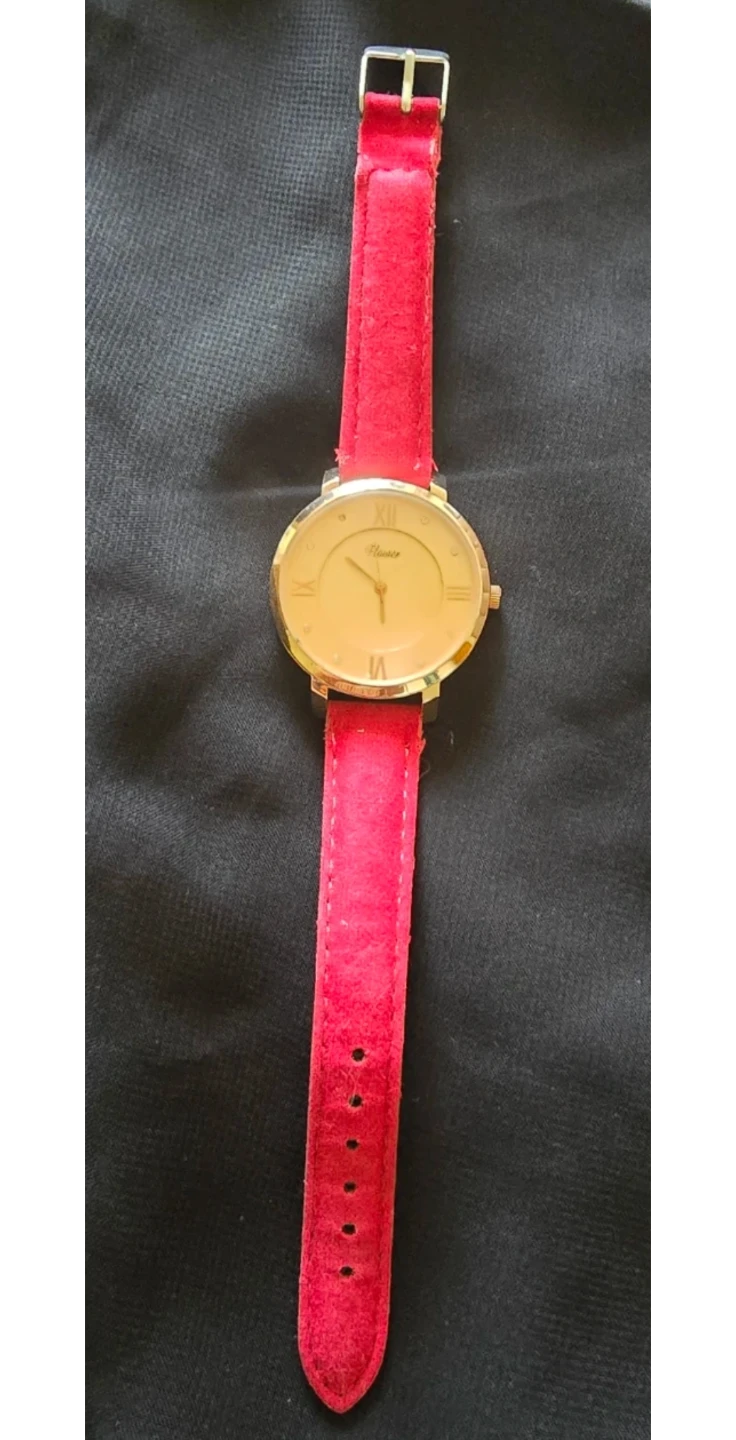 Flower Gold Tone Watch with Red Suede Strap - photo 2
