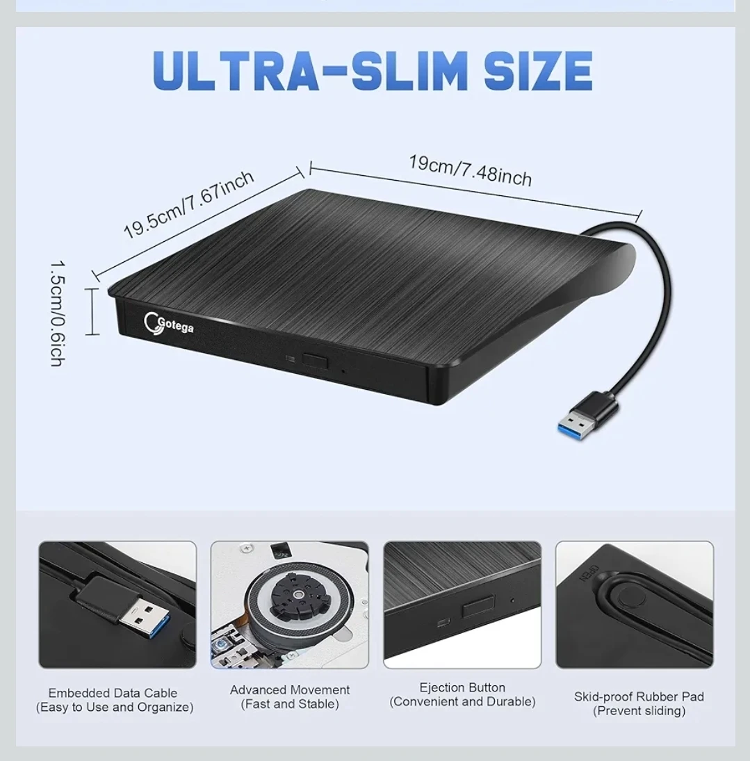 External DVD Drive, USB 3.0 Portable +/-RW, DVD Player