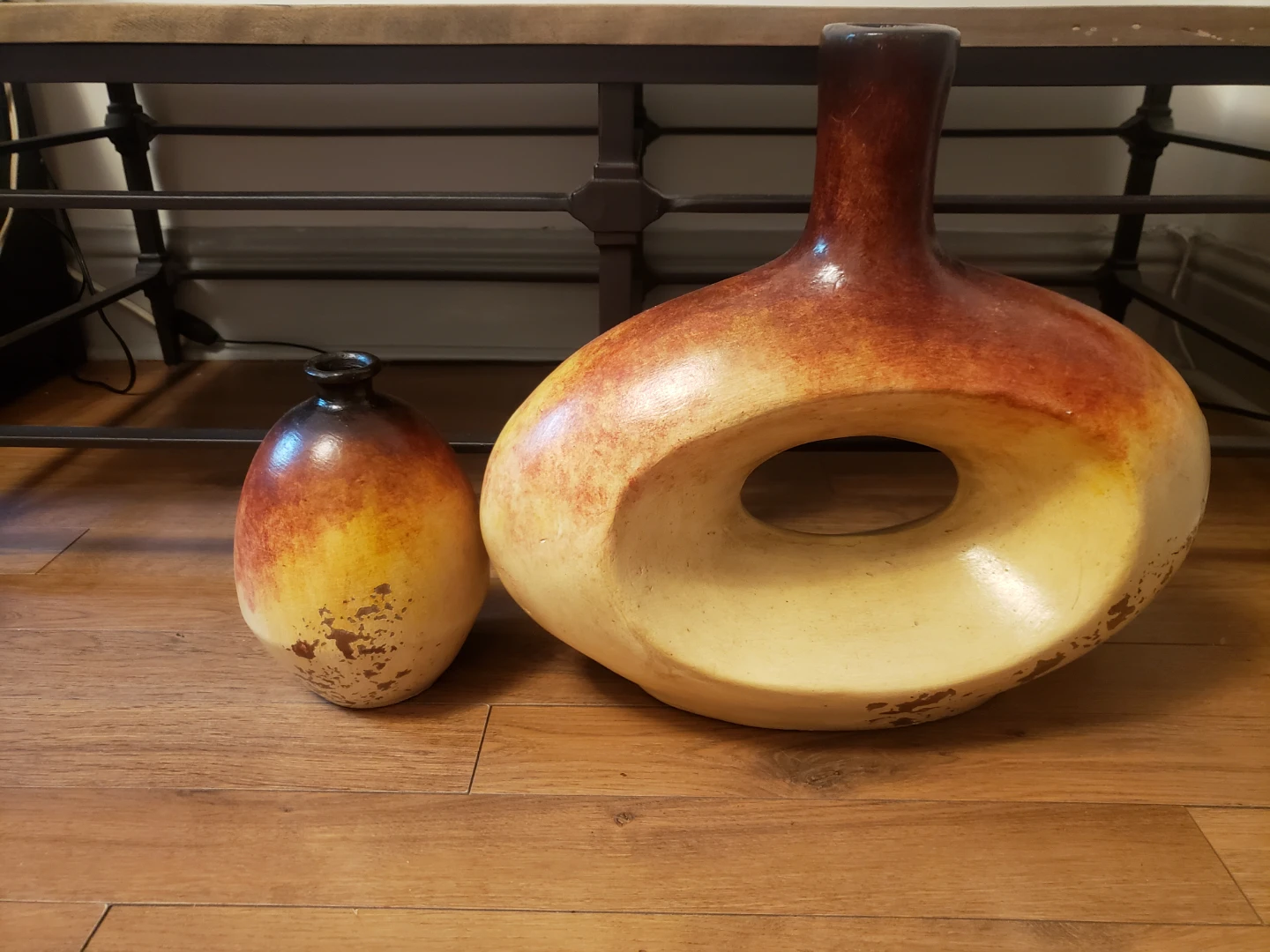 2 heavy clay vases made Mexico