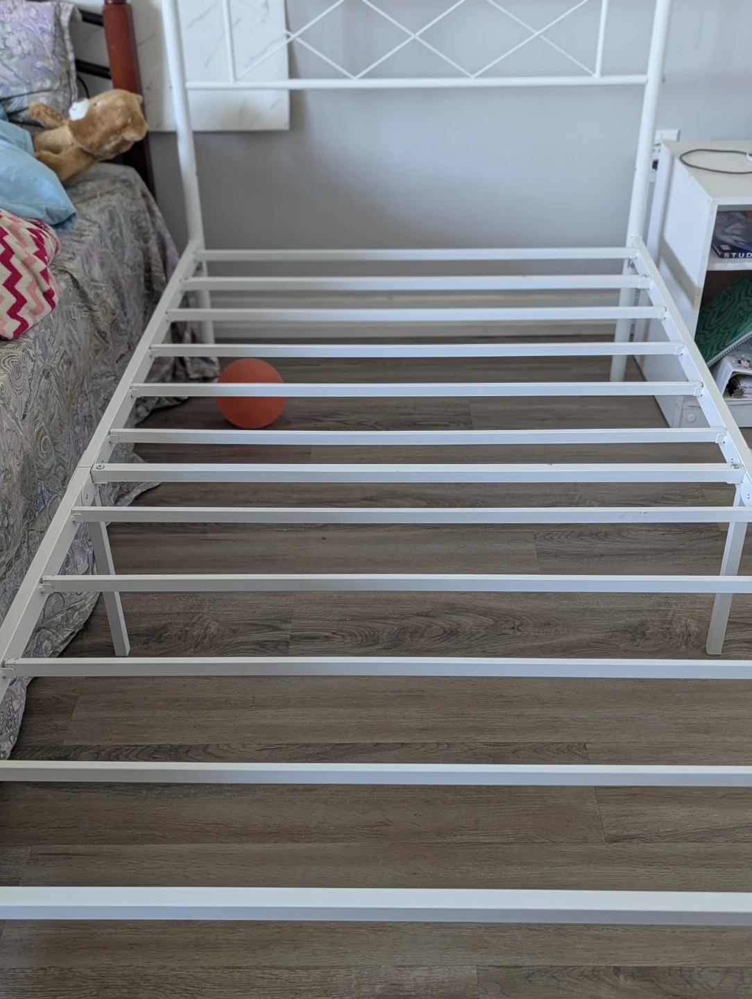 White Metal Bed Frame with Mattress - photo 2