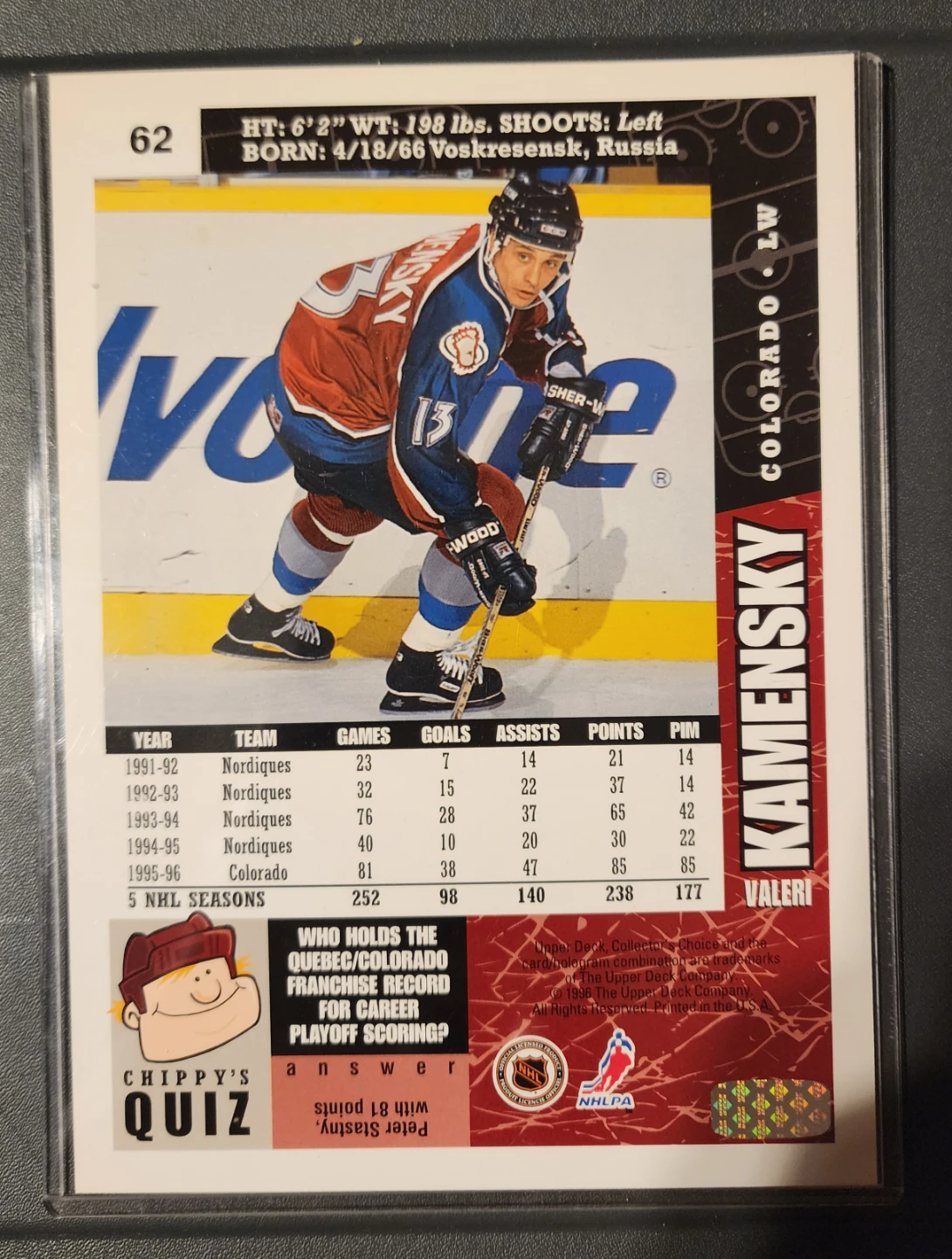 1995-96 Upper Deck Collector's Choice Valeri Kamensky - photo 2