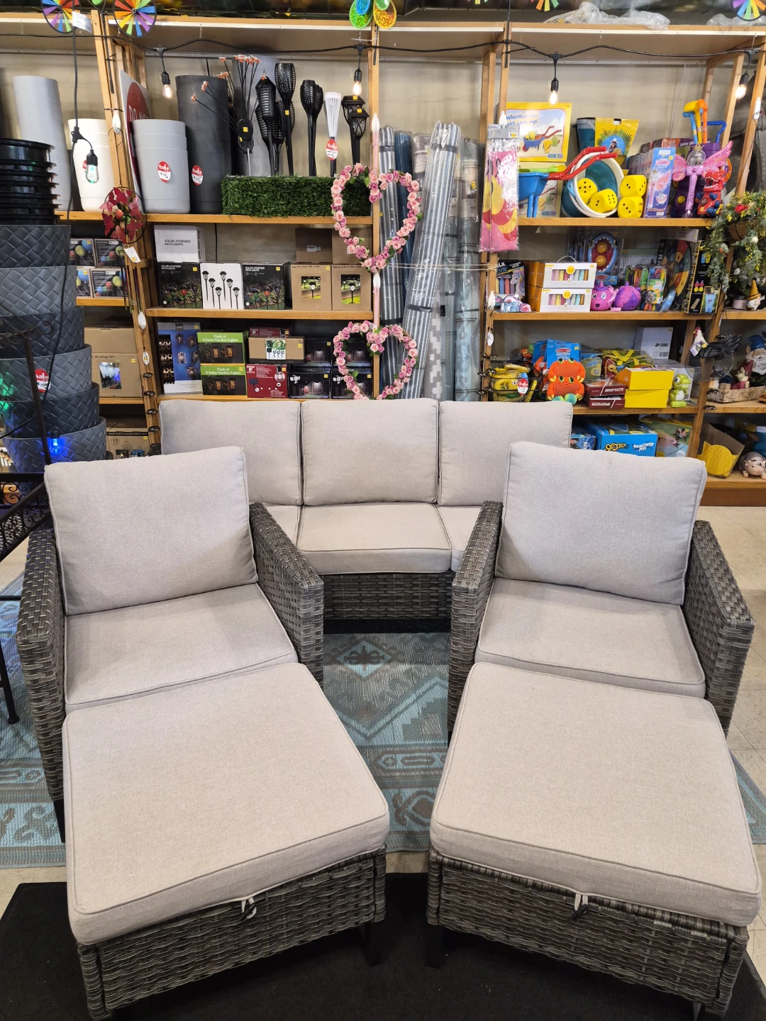 Wicker Outdoor Sofa Set with two arm chairs & Ottomans