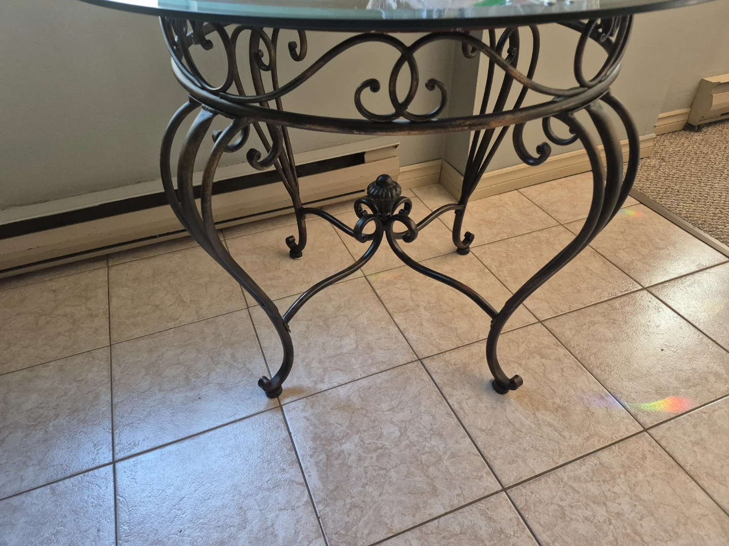 Round Glass Top Dining Table with Ornate Metal Base - photo 3