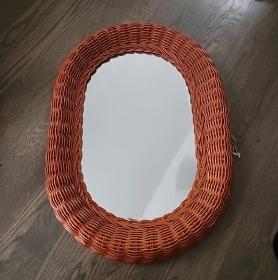 VINTAGE Woven WICKER Oval Mirror - photo 3
