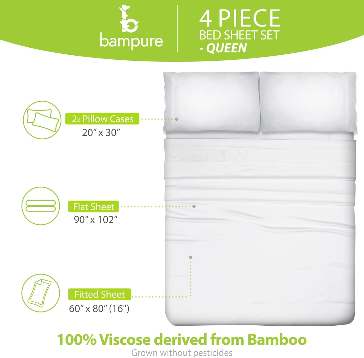 NEW BAMPURE 100% Organic Bamboo Sheets Queen Set 4PC - photo 5