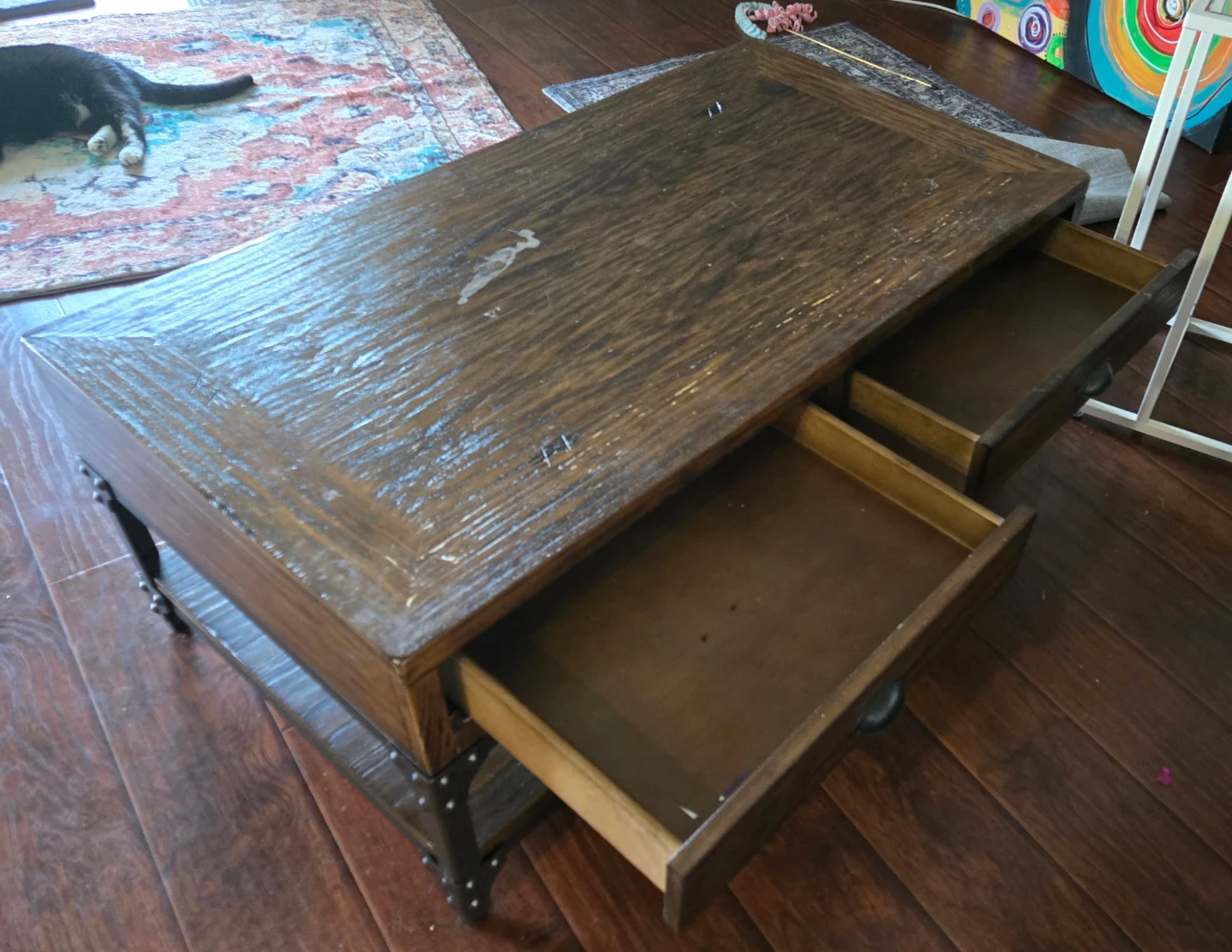 Wood with metal trim coffee table - photo 2