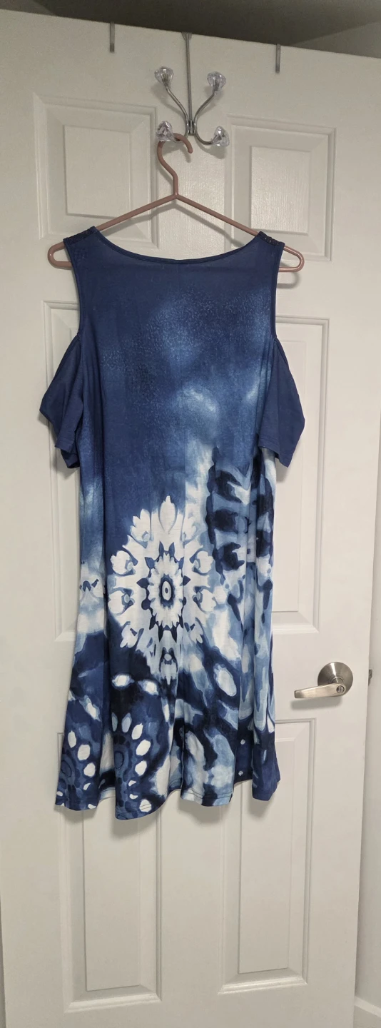 Blue Tie-Dye Cold-Shoulder Dress - photo 2