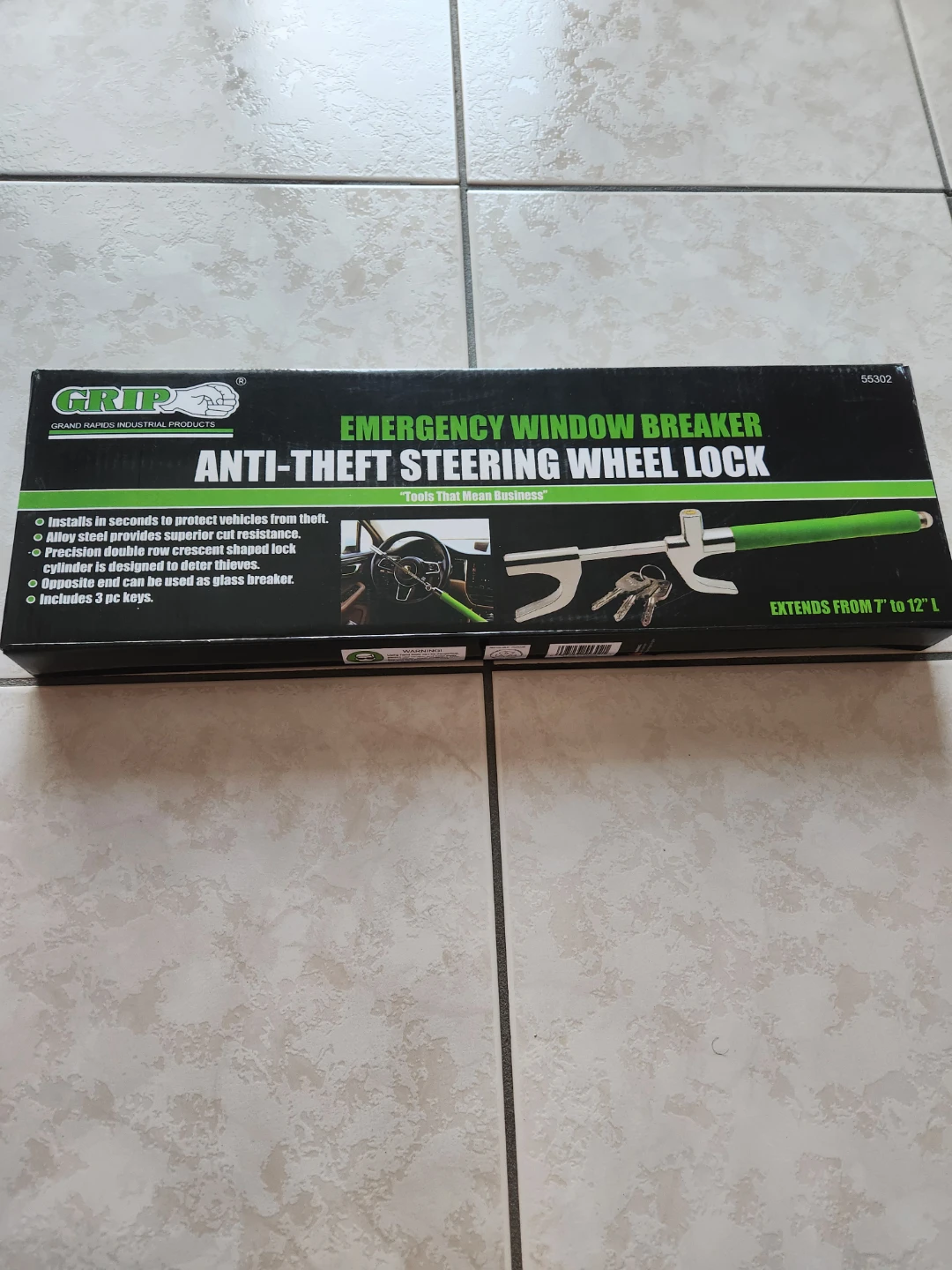 GRIP Anti-Theft Steering Wheel Lock & Window Breaker