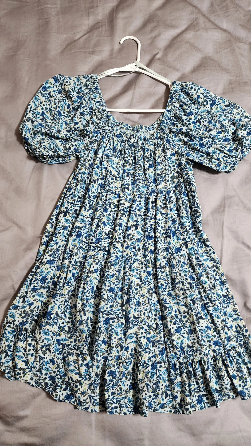 Blue Floral Tiered Square Neck Dress - photo 2
