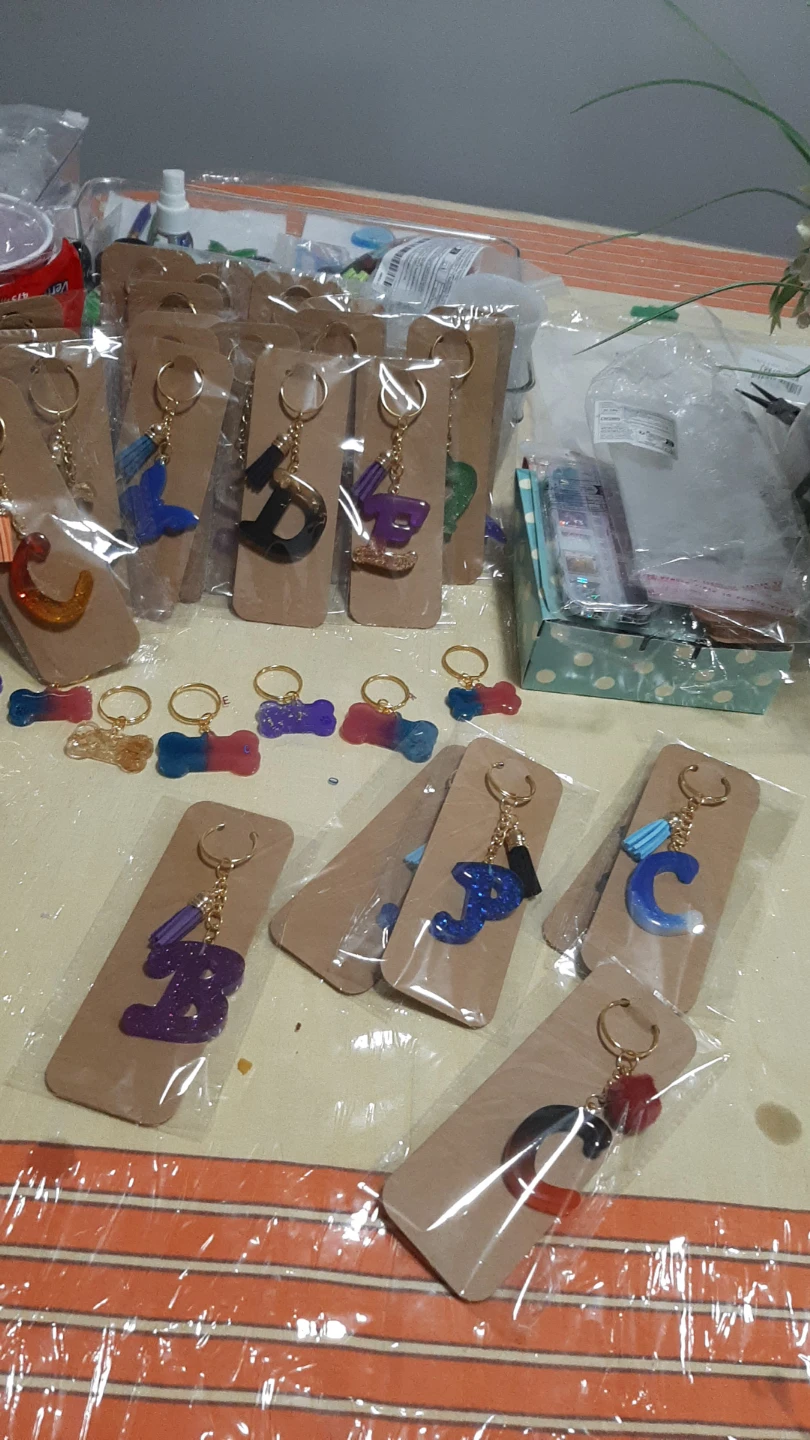 Handmade Resin Letter and Bone Keychains