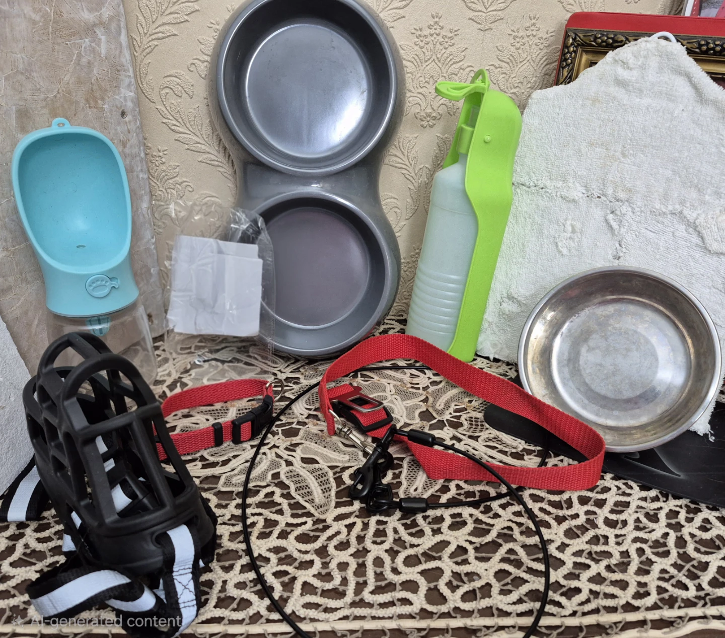 new .Dog Muzzle, Bowls,water bottle, Leash and Collar Set