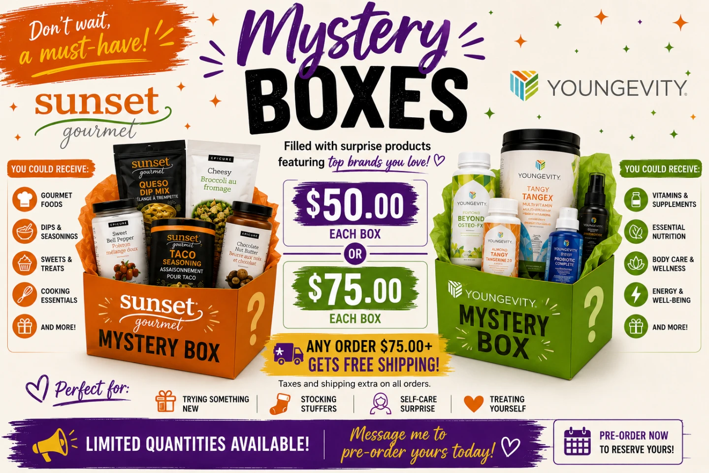 Sunset Gourmet and Youngevity Mystery Boxes ⚽