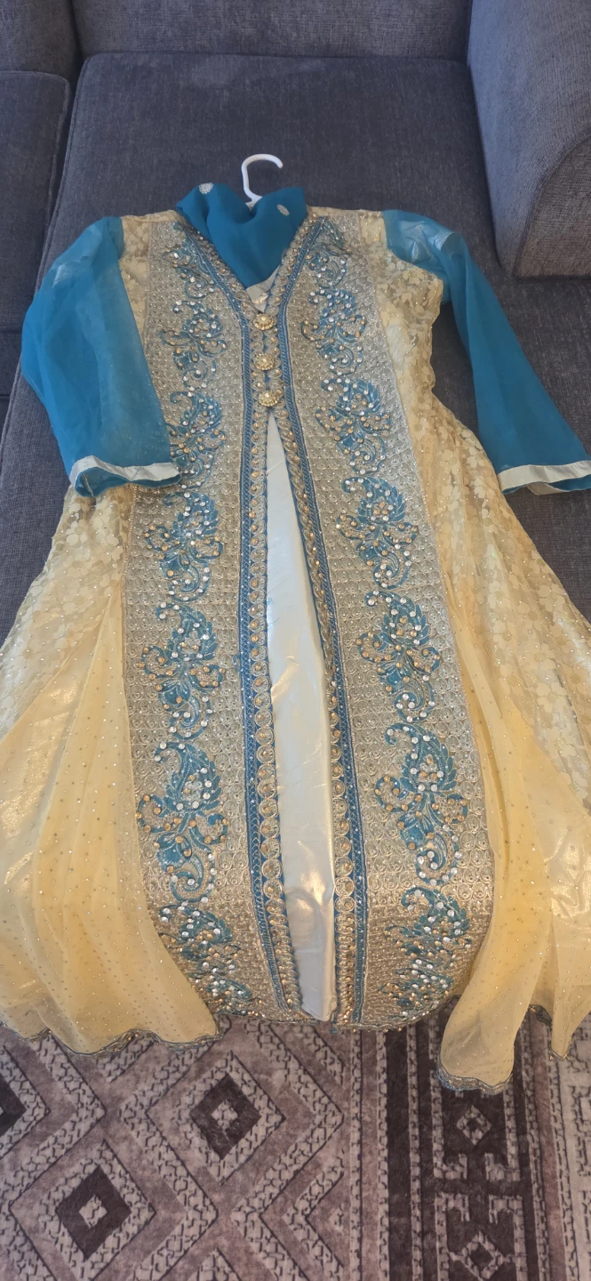 Embellished Yellow and Blue Traditional Pakistani Dress