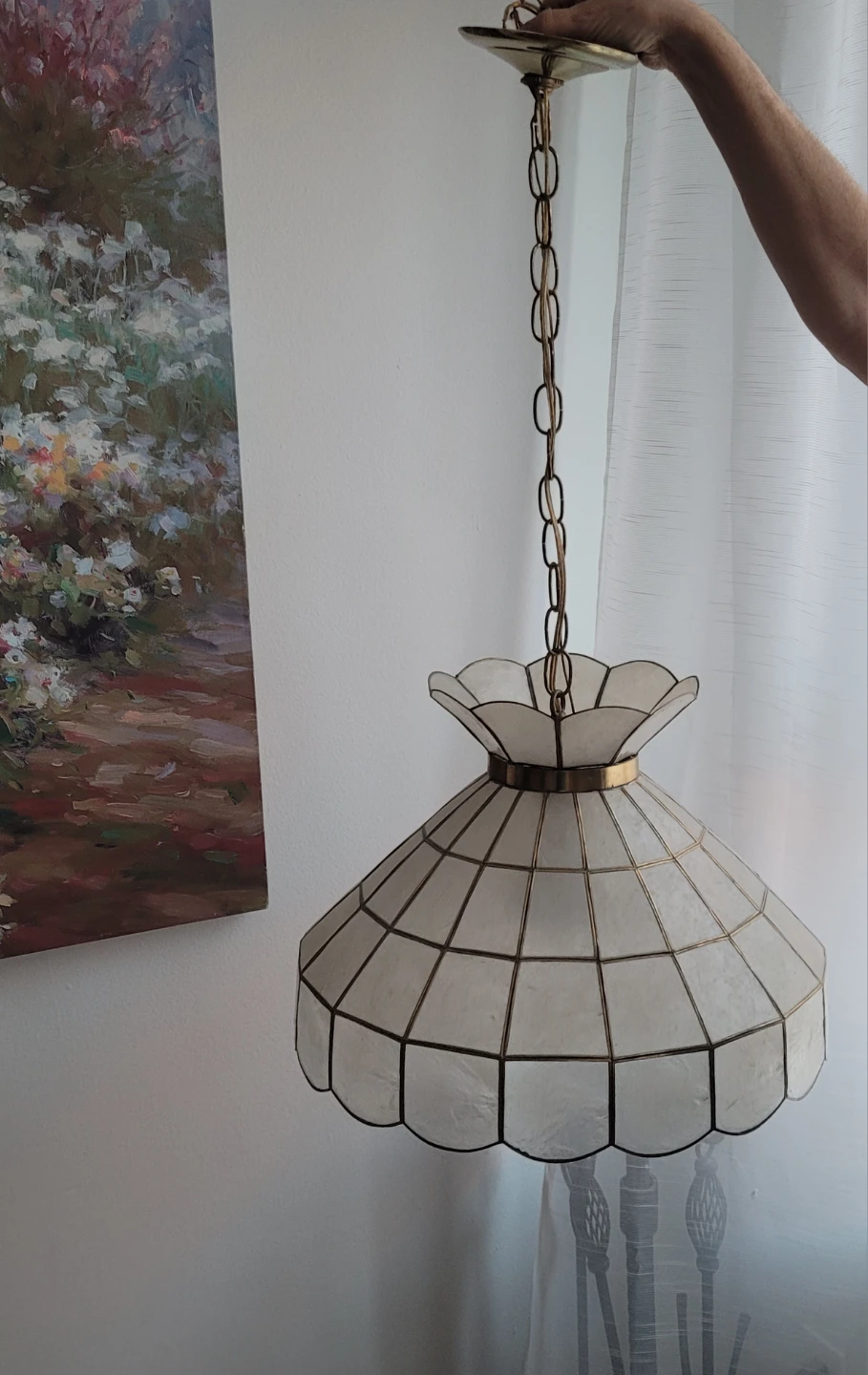 Vintage Capiz Shell Pendant Light Fixture - photo 2