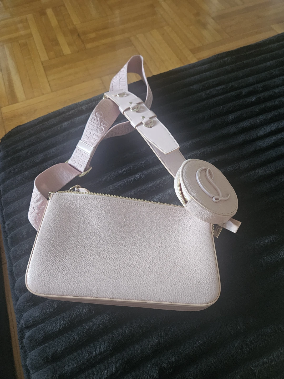 Christian Louboutin Pink Leather Crossbody Bag with Coin Pouch