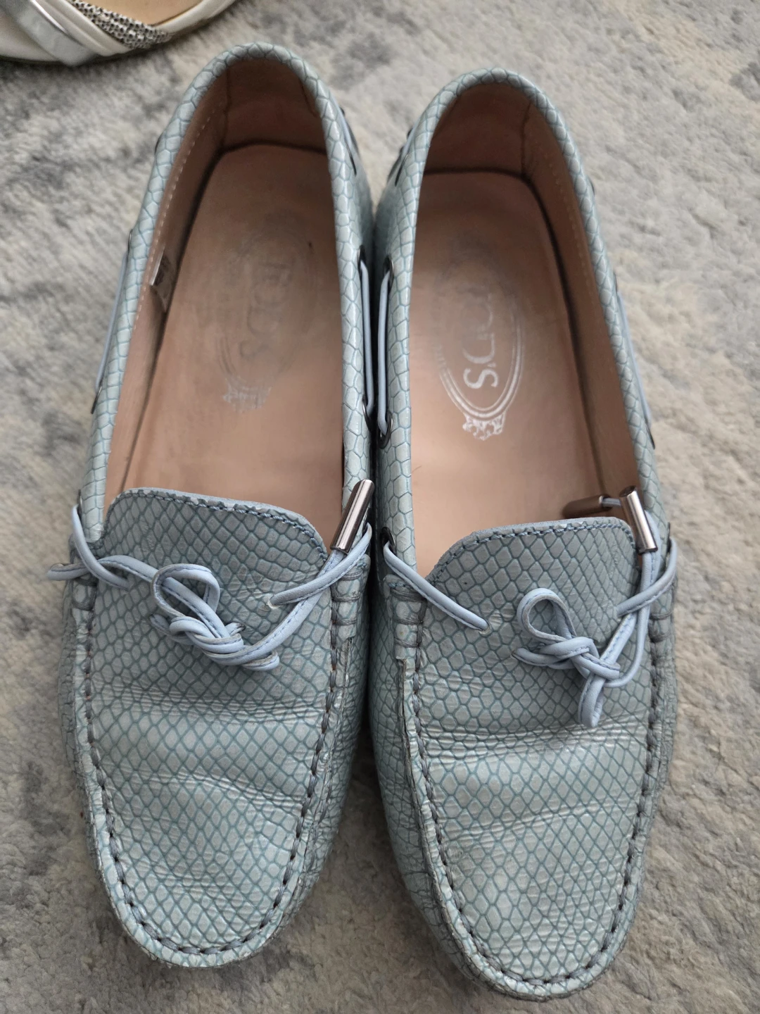 Tod's Light Blue Snake Embossed Leather Driving Loafers Size 37