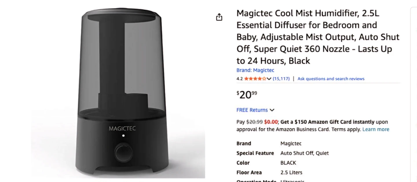 Magictec Cool Mist Humidifier 2.5L Black - photo 2