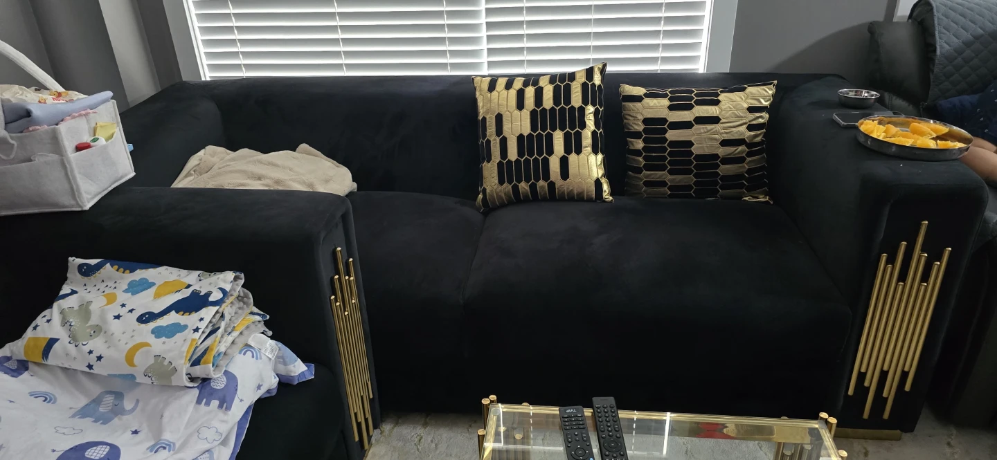 Black Sofa with Gold Accents