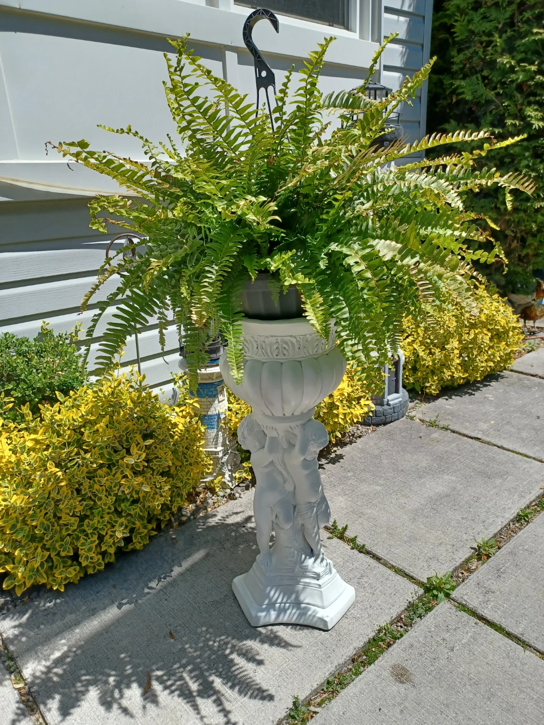 White Cherub Vintage Pedestal Planter