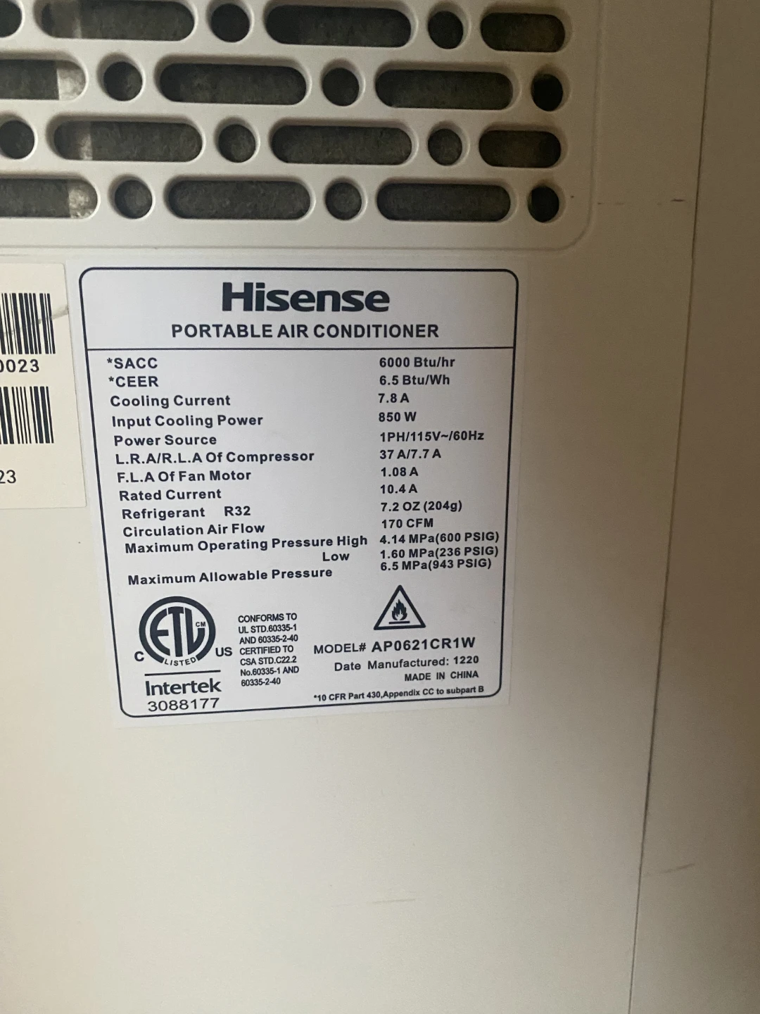 Hisense Portable Air Conditioner AP0621CR1W - photo 3