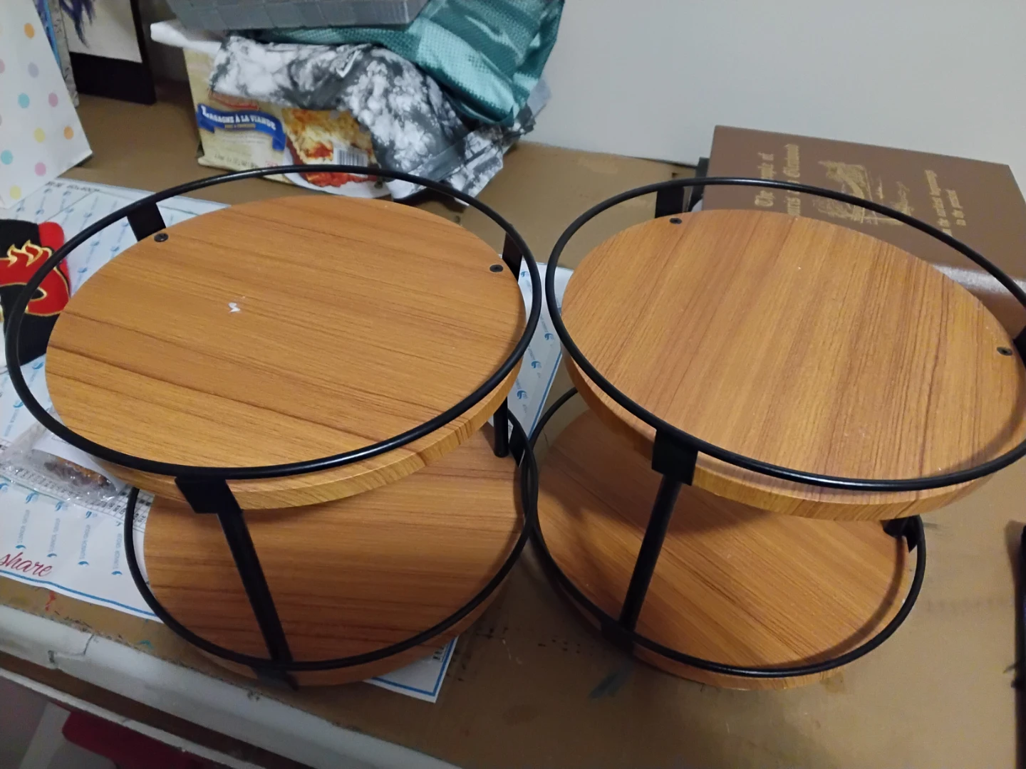 2-Tier Wood and Metal Display Stands (Set of 2)