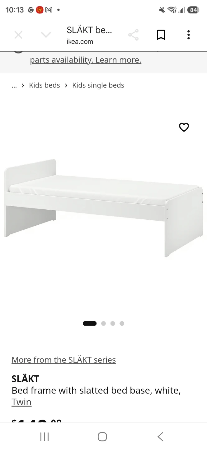 IKEA SLÄKT Twin Bed Frame with Slatted Bed Base - White - photo 3