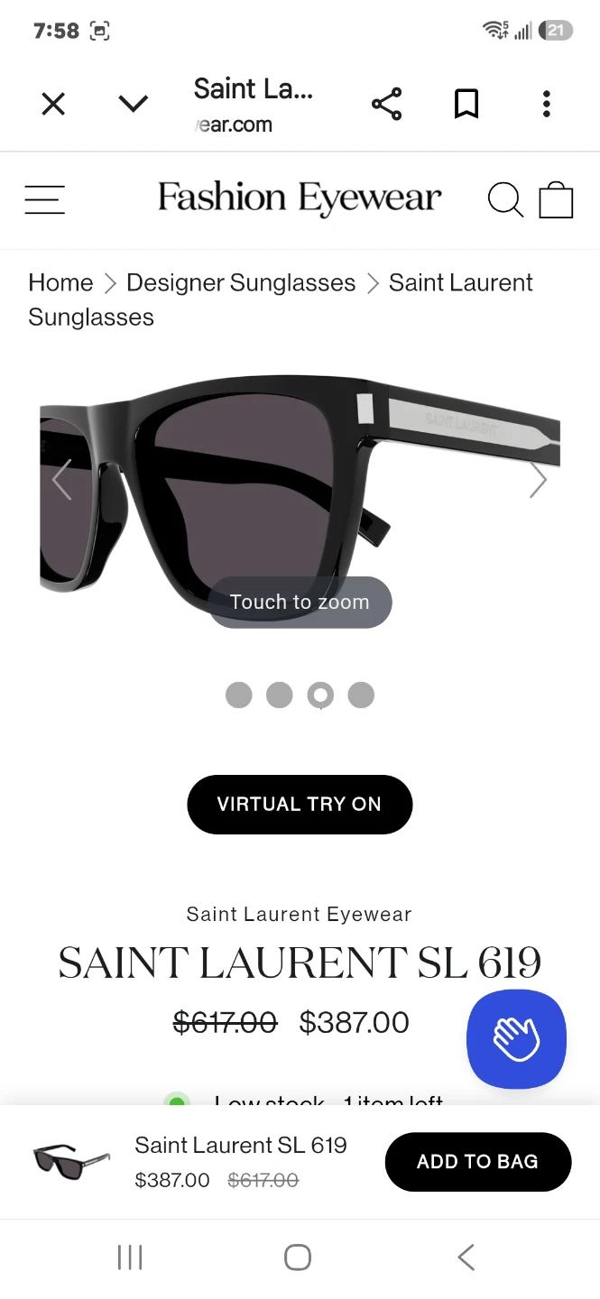 Sunglass Saint Laurent SL 619 001  mens new- Authentic - photo 3
