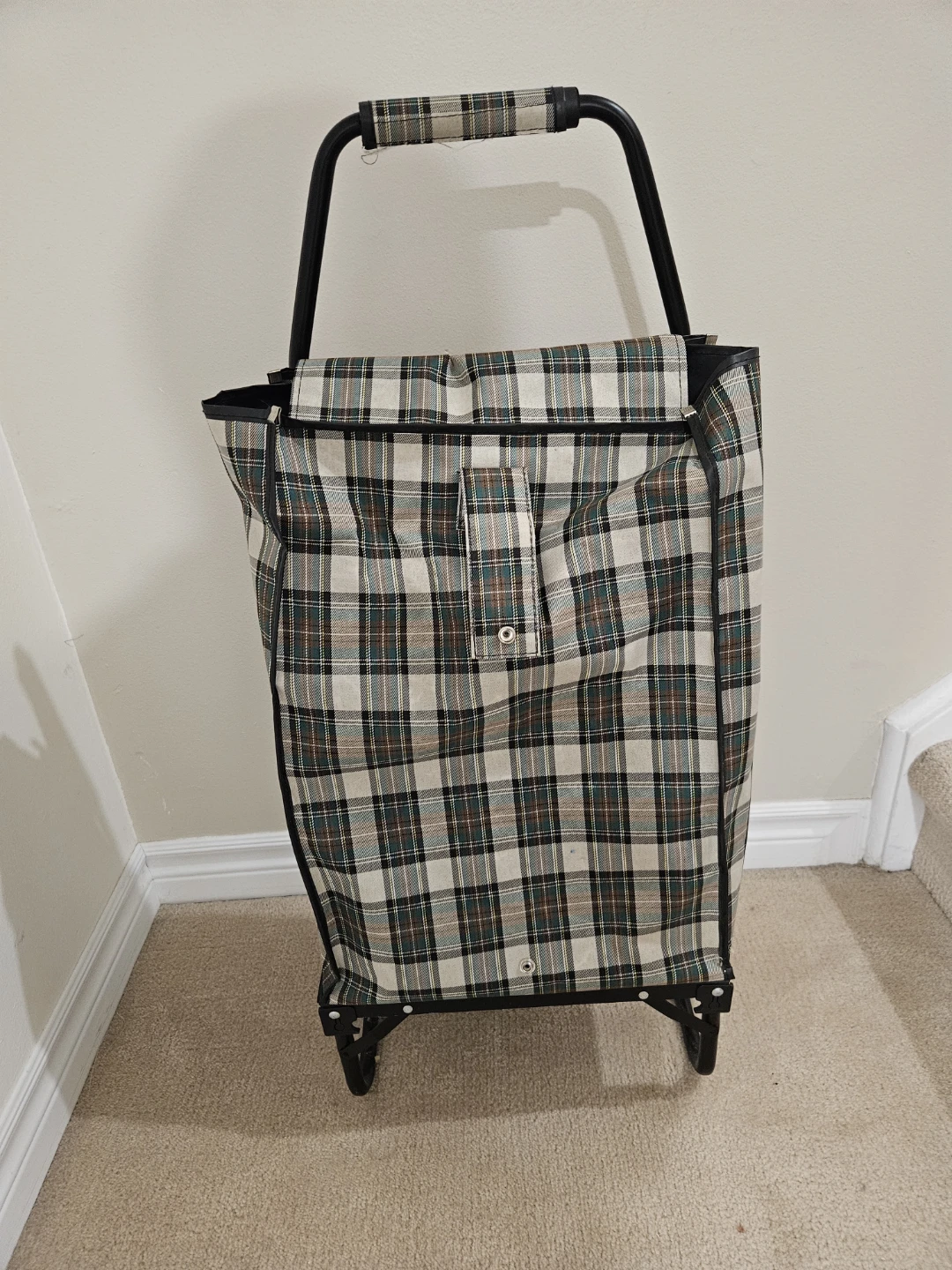 Plaid Rolling Shopping Cart New