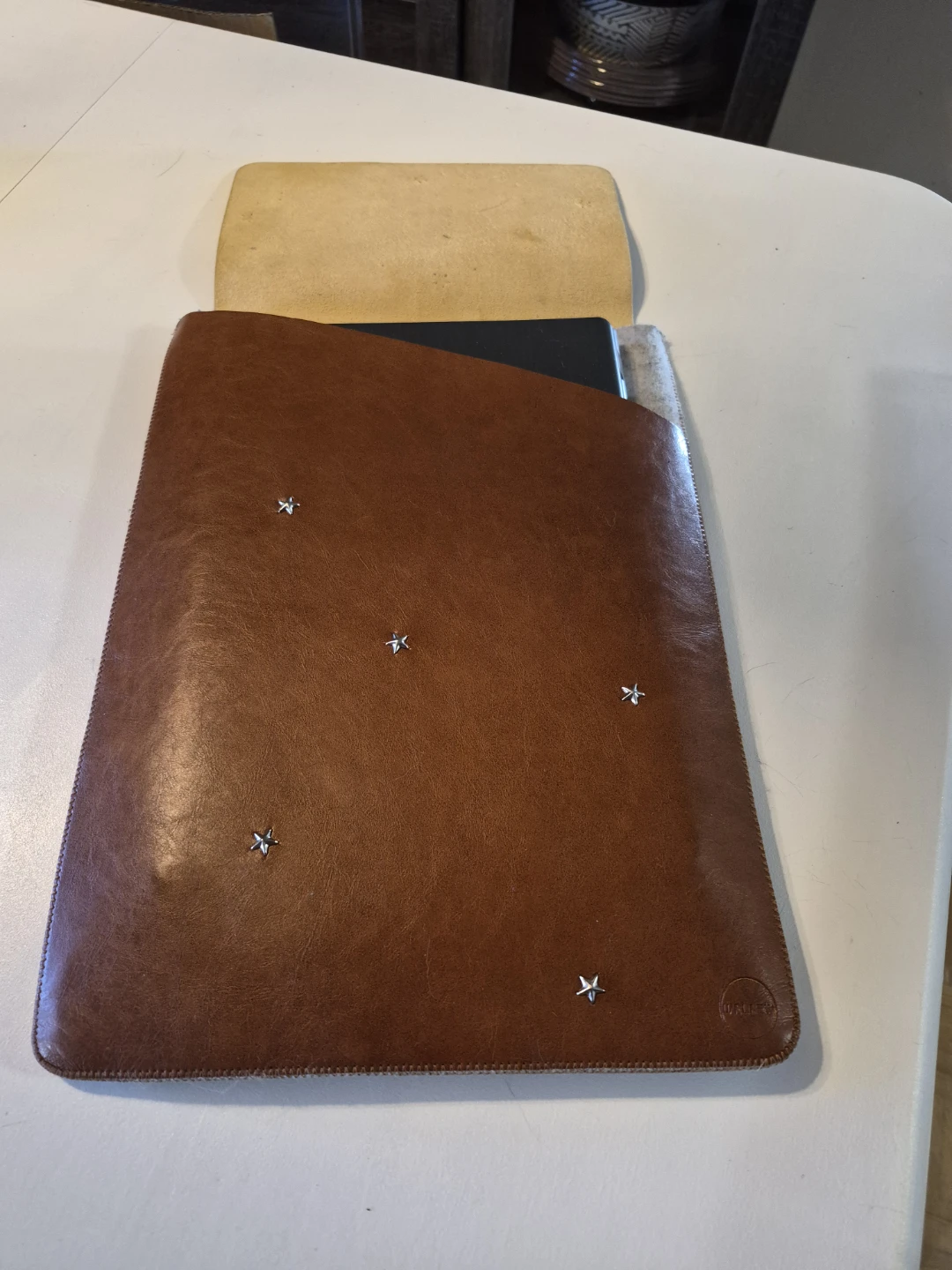Brown Faux Leather Laptop Sleeve with Stars - photo 3