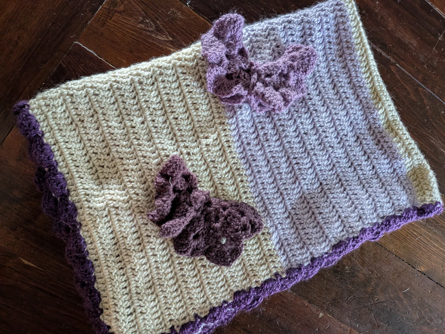 Handmade Crocheted Baby Blanket with Butterflies