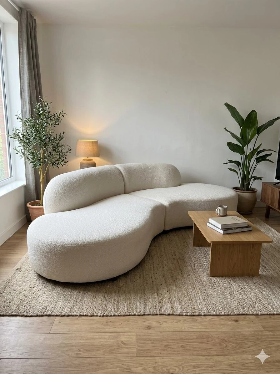 Curved Cream Bouclé Sofa new never been used