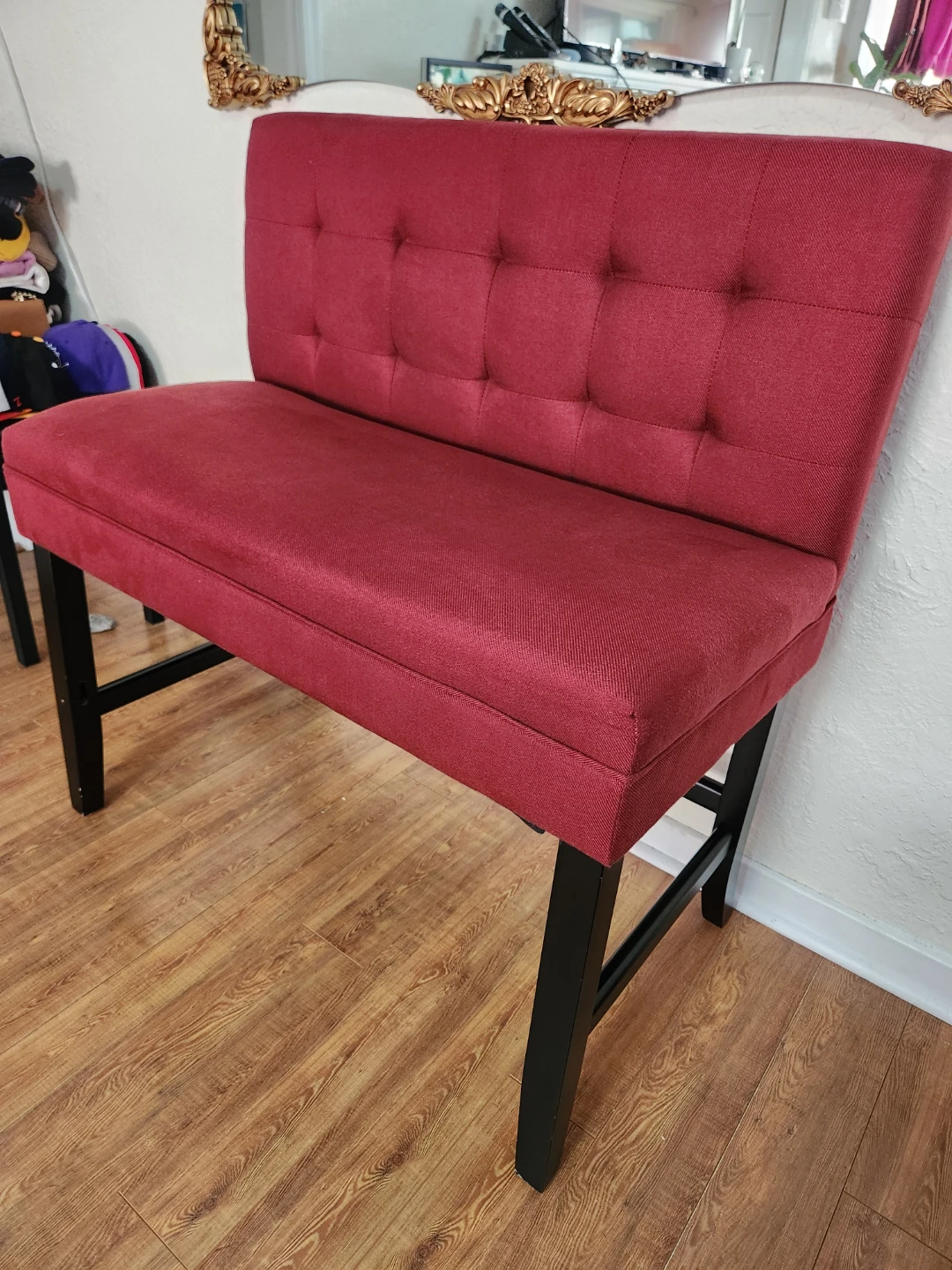 Red Tufted fabric Bench (barstool height) - photo 3