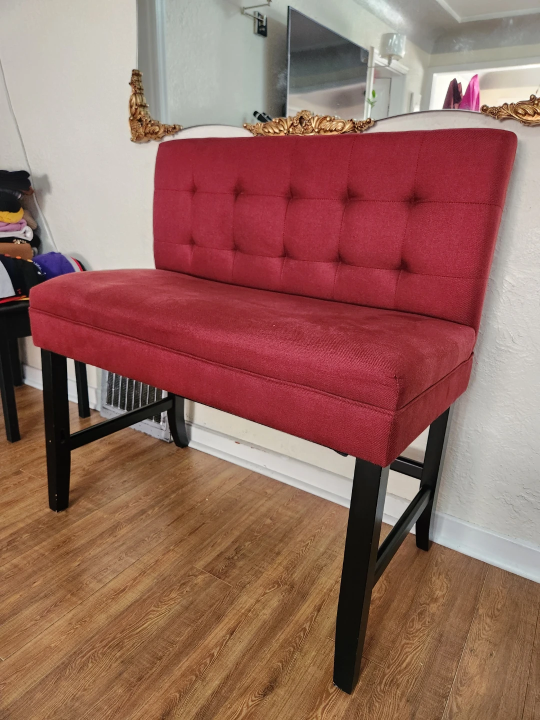 Red Tufted fabric Bench (barstool height) - photo 5