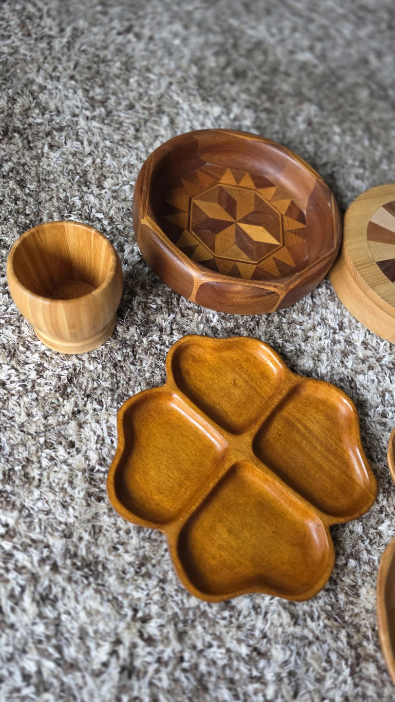 Beautiful wood turned vase, bowls, Burl wood tray, wood base - photo 3