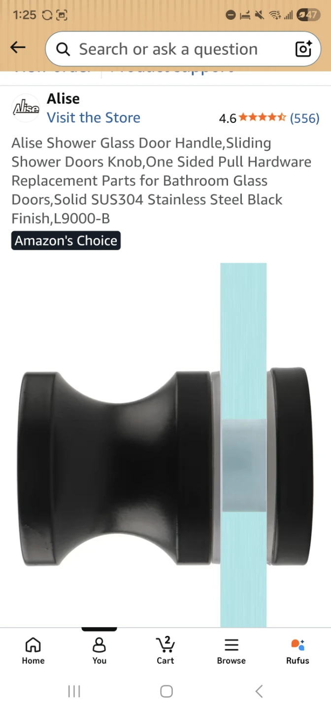 Alise Shower Glass Door Knob - Black - photo 2