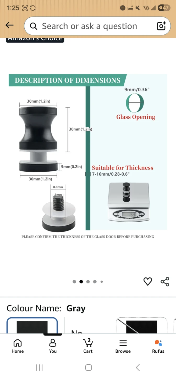 Alise Shower Glass Door Knob - Black - photo 3