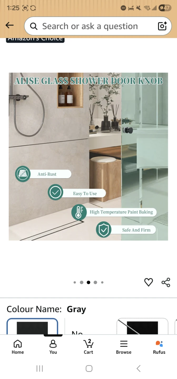 Alise Shower Glass Door Knob - Black - photo 4
