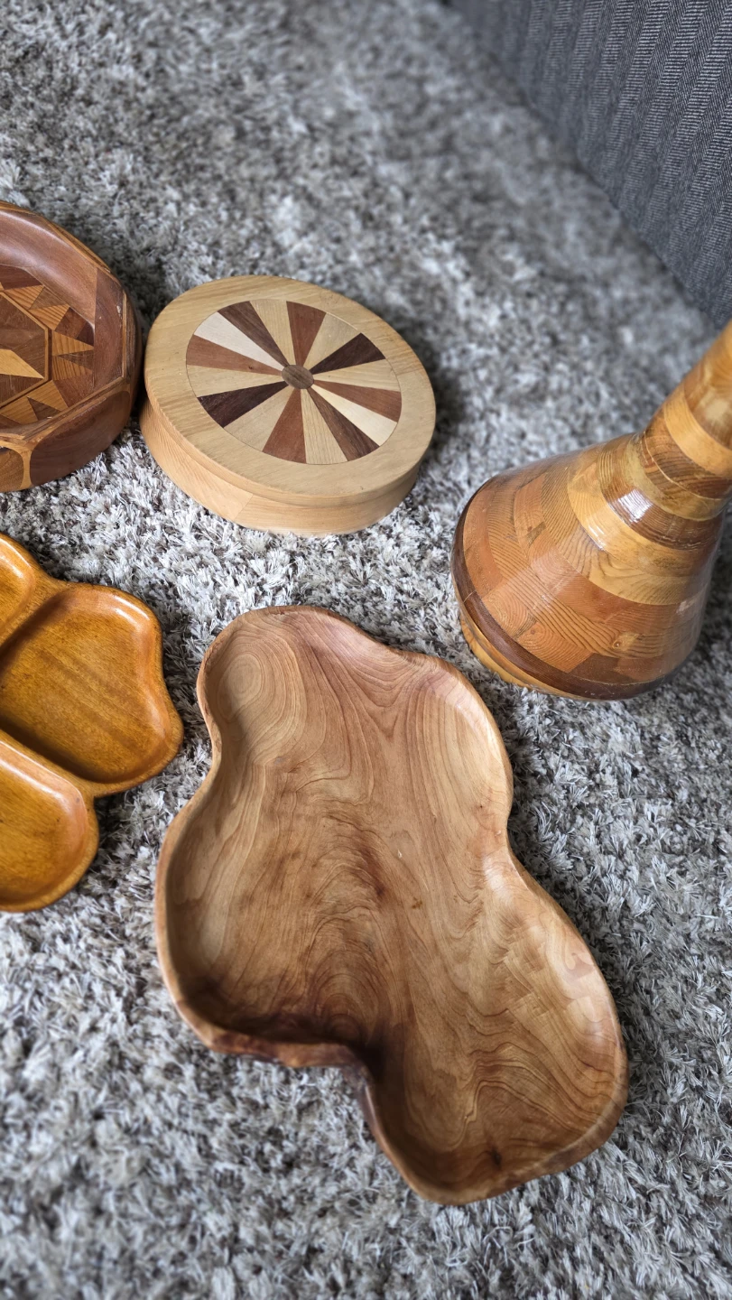 Beautiful wood turned vase, bowls, Burl wood tray, wood base - photo 4